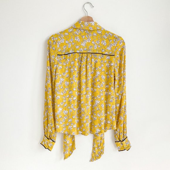 Designers Society Floral Print Tie-Neck Blouse in Sunflower Yellow Size XS - Picture 3 of 7